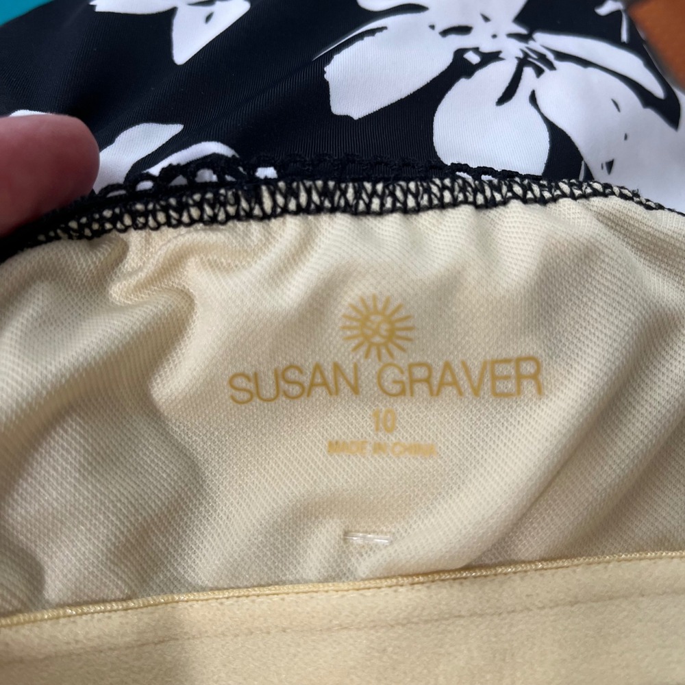 Susan Graver Tankini Top Womens 10 Black White Floral Halter Swimwear Swimsuit - Picture 7 of 11